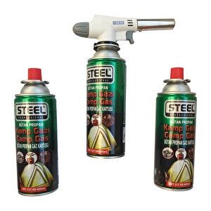 Profesyonel - 3 Adet 400 Ml  Kamp Gazı - 1 Adet ( Flame Gun ) Pürmüz Çakmak