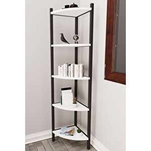 Eris 5 Raflı Köşe Kitaplık Mutfak Rafı Dekoratif Aksesuar Rafı Çok Amaçlı Banyo Dolabı 100x40 Cm - Beyaz