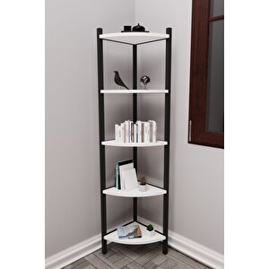 Eris 5 Raflı Köşe Kitaplık Mutfak Rafı Dekoratif Aksesuar Rafı Çok Amaçlı Banyo Dolabı 100x40 Cm - Beyaz