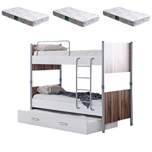 Poyraz New Genç Odası Yavru Yataklı Ranza + 3 Comfort Yatak