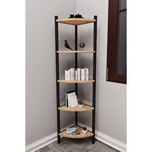 Eris 5 Raflı Köşe Kitaplık Mutfak Rafı Dekoratif Aksesuar Rafı Çok Amaçlı Banyo Dolabı 100x40 Cm - Çam
