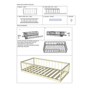 Masif Ahşap Naturel Karyola Çocuk Yatağı 120x200 Cm