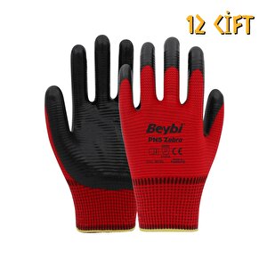 Polyester-nitril İş Eldiveni Pn5 Zebra No: 10 Kırmızı - 12 Çift