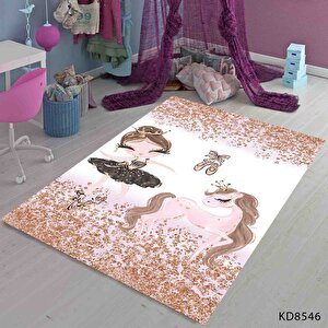 Balerin Kız Çocuk Halısı, Pembe Çocuk Halısı, Bebek Odası Halısı, Leke Tutmaz, Yıkanabilir Halı 60x100 cm