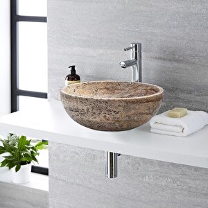 Valencia Bej Traverten Dolgulu Cilalı Çanak Lavabo Egevump166