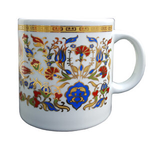 Prt 91 Altın Yaldızlı Lale Karanfil Çini Desenli Porselen Kupa