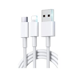 2in1 5a 120w Usba To Type-c Ve Lightning Hızlı Data Ve Şarj Kablosu 120cm Beyaz