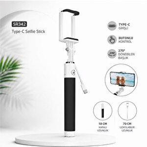 Sr342 Katlanabilir Type-c Girişli Selfie Stick Çubuğu Siyah