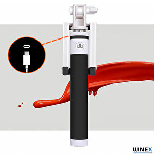 Winex Sr342 Katlanabilir Type-c Selfie Stick Çubuğu Siyah