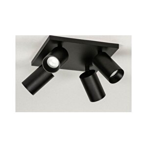 Metal Hareketli Modern Siyah Kare 4lü Led Spot Avize Beyaz Ampullü
