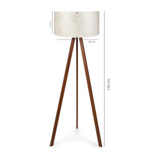 Pratik Ahşap Üç Ayaklı Tripod Lambader Pvc Krem Dallı Başlıklı Köşe Lambası