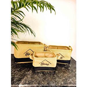 Home Jüt Hasır Ev Düzenleyici Mutfak Banyo Salon Sepeti Katlanır Sıvı Korumalı Üçlü Set