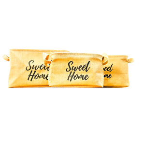 Sweet Home Jüt Hasır Ev Düzenleyici Mutfak Banyo Salon Sepeti Katlanır Sıvı Korumalı Üçlü Set