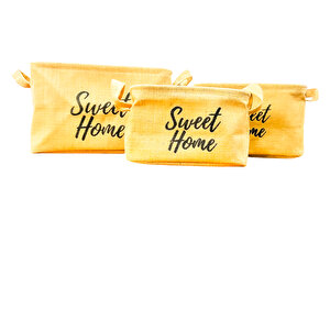 Sweet Home Jüt Hasır Ev Düzenleyici Mutfak Banyo Salon Sepeti Katlanır Sıvı Korumalı Üçlü Set