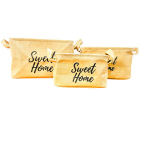 Sweet Home Jüt Hasır Ev Düzenleyici Mutfak Banyo Salon Sepeti Katlanır Sıvı Korumalı Üçlü Set