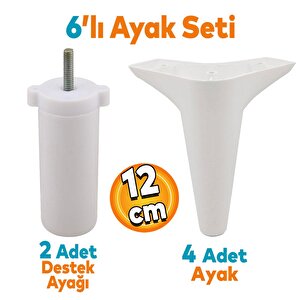 Aspen 6'lı Set Mobilya Tv Ünitesi Çekyat Koltuk Kanepe Destek Ayağı 12 Cm Beyaz Baza Ayak M8 Destek