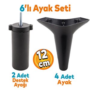 Aspen 6'lı Set Mobilya Tv Ünitesi Çekyat Koltuk Kanepe Destek Ayağı 12 Cm Siyah Baza Ayak M8 Destek