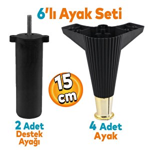 Wetra Line 6'lı Set Mobilya Tv Ünitesi Çekyat Koltuk Kanepe Destek Ayağı 15 Cm Siyah Altın M8 Civata