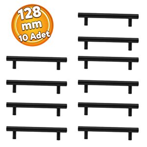 Gül Boylu Mobilya Dolap Kapak Çekmece Kulpu Kulbu 128 Mm Mat Siyah Metal Kulp 10 Adet