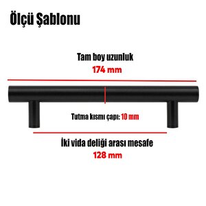 Gül Boylu Mobilya Dolap Kapak Çekmece Kulpu Kulbu 128 Mm Mat Siyah Metal Kulp 10 Adet