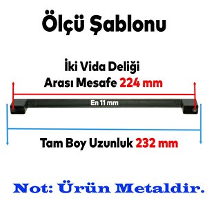10 Adet Gölcük Düz Siyah Mobilya Mutfak Dolap Çekmece Dolabı Metal Kulpu Kulbu Kulpları 224 Mm