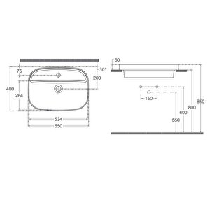 Isvea Infinity İnset Batarya Delikli Lavabo 55cm Fil Dişi
