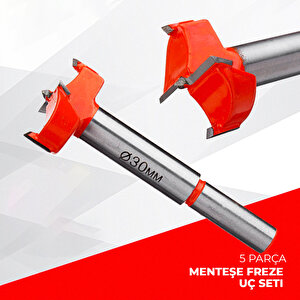 5 Parça Freze Tas Menteşe Yuva Açma Seti Ahşap Delme Çantalı Set