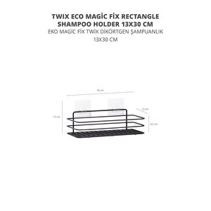 Siyah Eko Magic Fix Sihirli Yapışkan Twix Banyo Rafı 13 x 30 cm