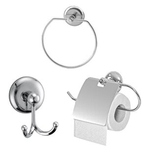 Metal Sağlam Aparat Vidalı Lavabo Banyo Wc Bez Havlu Çatal Askı Tuvalet Kağıtlık Krom 3'lü Set