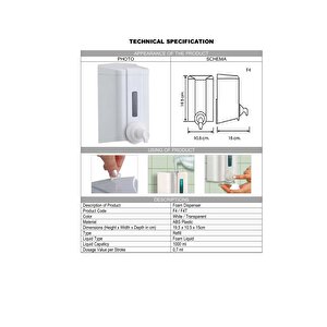 F4t Hazneli Köpük Sabun Dispenseri Aparatı 1000 Ml Şeffaf