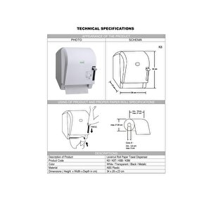 K8t Levercut Manuel  Rulo Kağıt Havlu Dispenseri Aparatı Şeffaf
