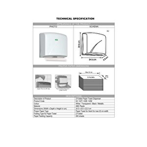 K2t Banyo Mutfak Lavabo Pratik Z Katlı Kağıt Havlu Dispenseri Kapasite 200 Kağıt Şeffaf