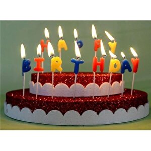 Nakres Happy Birthday Yazılı Renkli Pasta Mumu Yaş Pasta Mumu Pasta Süsü