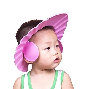 Bebek Banyo Şapkası Düğmeli Kulaklıklı Pembe