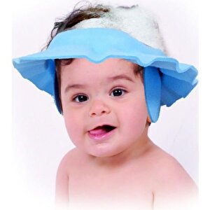 Bebek Banyo Şapkası Düğmeli Kulaklıklı Mavi