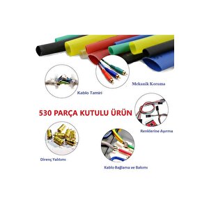 530 Parça Kablo Makaron Seti. Isıya Dayanıklı Kalo Koruyucu Kablo Tamir Borusu Kablo Kanalı