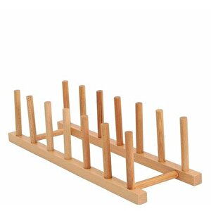Dekoratif 6'lı Doğal Ahşap Tabak Koyma Standı Ahşap Tabaklık