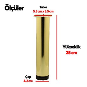 Mobilya Kanepe Sehpa Tv Ünitesi Koltuk Ayağı Ayarlanabilir 25 Cm Gold Altın Metal Baza Ayak