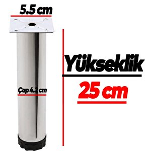Mobilya Kanepe Baza Koltuk Metal Destek Ayağı Ayarlanabilir Krom Ayak 25 Cm