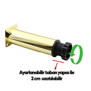 Mobilya Kanepe Sehpa Tv Ünitesi Koltuk Ayağı Ayarlanabilir 15 Cm Gold Altın Metal Baza Ayak