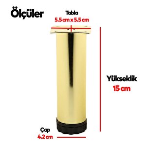 Mobilya Kanepe Sehpa Tv Ünitesi Koltuk Ayağı Ayarlanabilir 15 Cm Gold Altın Metal Baza Ayak