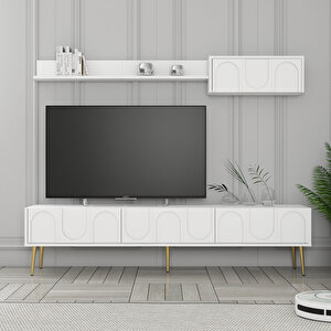 Lyon Duvar Raflı Tv Ünitesi - Beyaz / Altın