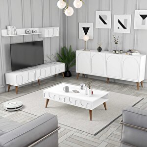 Lyon 3 Lü Salon Takımı - Beyaz / Ceviz