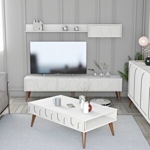 Lyon 3 Lü Salon Takımı - Beyaz / Ceviz