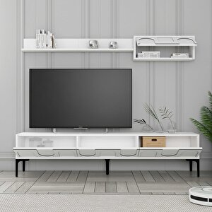 Lyon Duvar Raflı Tv Ünitesi - Beyaz / Siyah