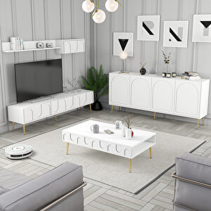 Lyon 3 Lü Salon Takımı - Beyaz / Altın