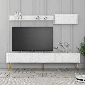 Lyon 3 Lü Salon Takımı - Beyaz / Altın