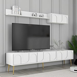 Lyon 3 Lü Salon Takımı - Beyaz / Altın