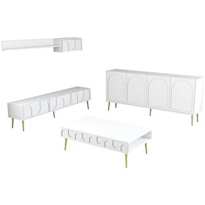 Lyon 3 Lü Salon Takımı - Beyaz / Altın