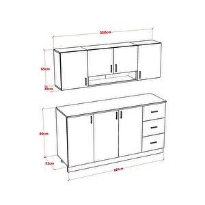 Rana Alt Üst Modül Mutfak Dolabi Çekmeceli̇ 200 Cm Tezgah Dahi̇l